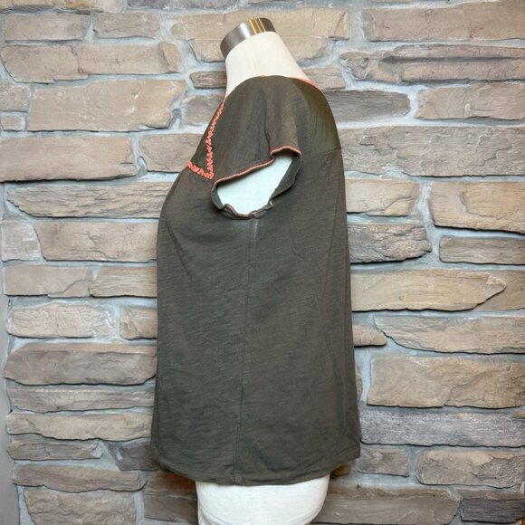 Boden Womens Top US 8 UK 12 Green Embroidered Boho Floral Yoke Short Sleeve - Picture 4 of 10